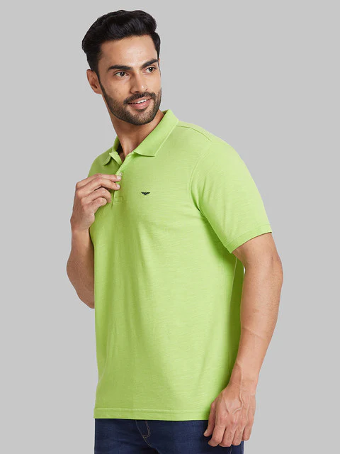 Park Avenue Men Green Solid Slim Fit Cotton Blend T-Shirt - Image 3