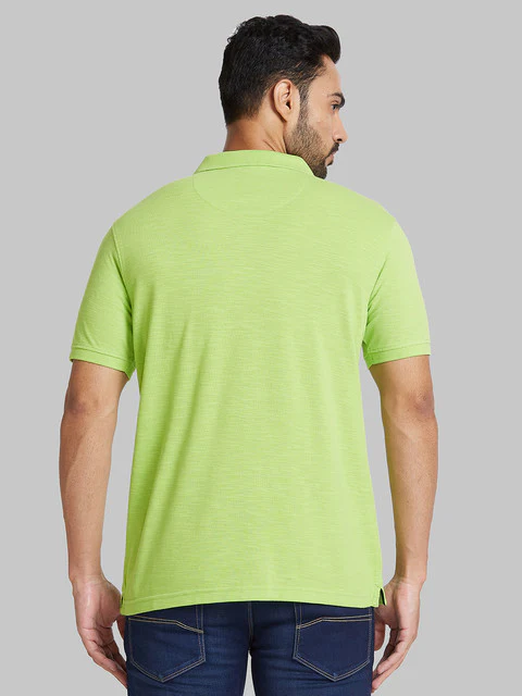 Park Avenue Men Green Solid Slim Fit Cotton Blend T-Shirt - Image 5