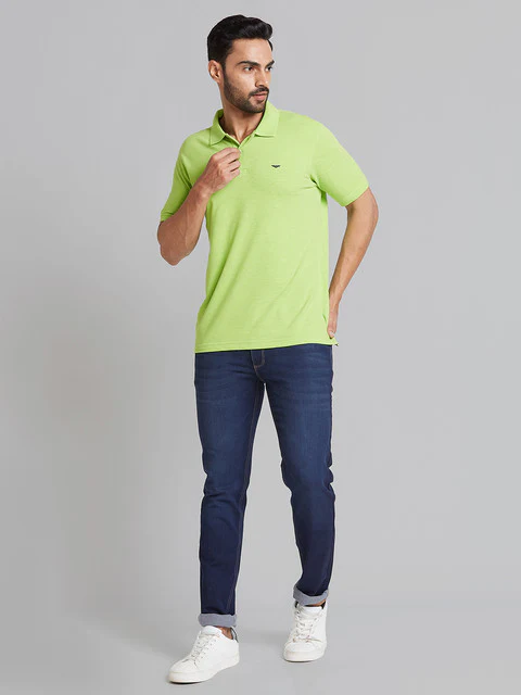 Park Avenue Men Green Solid Slim Fit Cotton Blend T-Shirt - Image 6