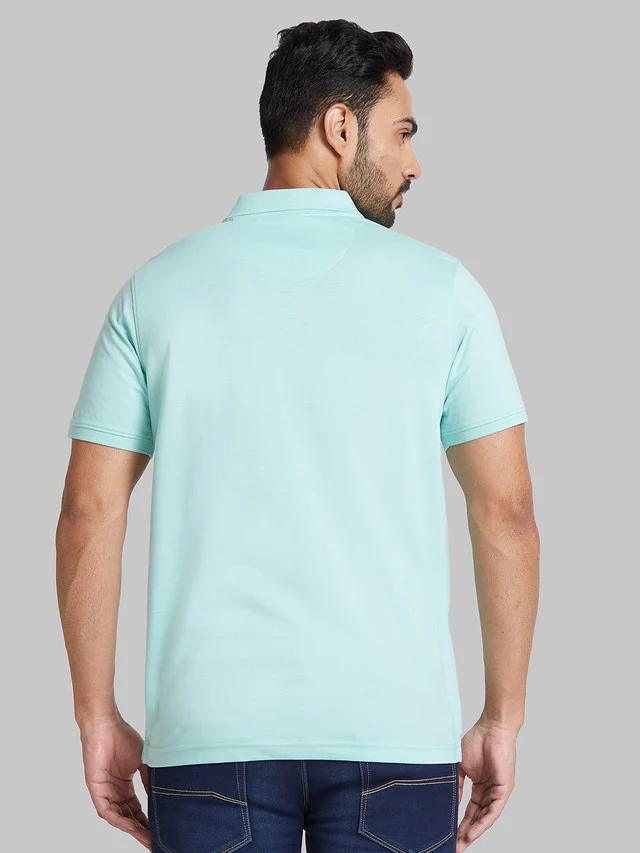 Park Avenue Men Green Solid Slim Fit Cotton Blend T-Shirt - Image 4