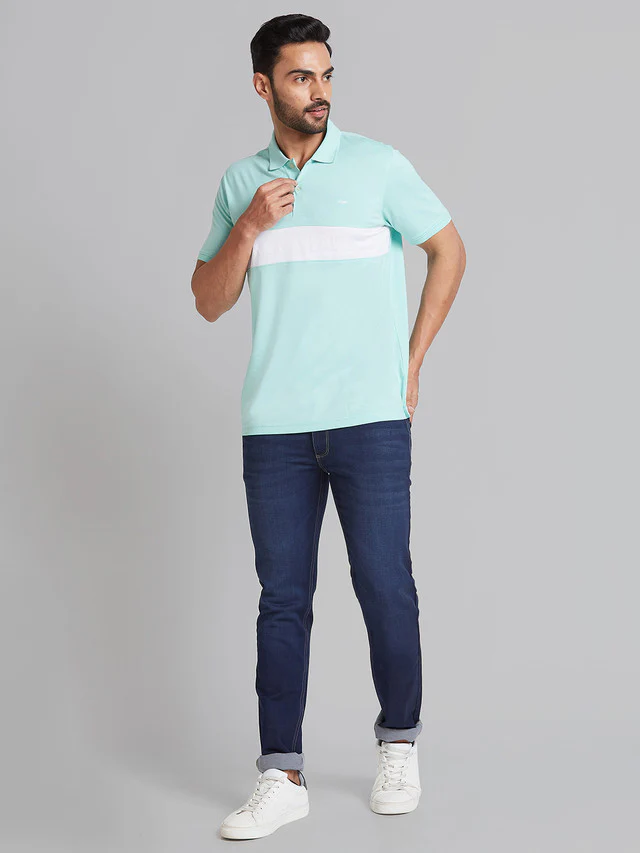 Park Avenue Men Green Solid Slim Fit Cotton Blend T-Shirt - Image 5