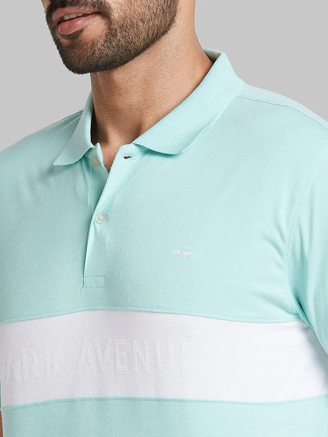 Park Avenue Men Green Solid Slim Fit Cotton Blend T-Shirt - Image 6