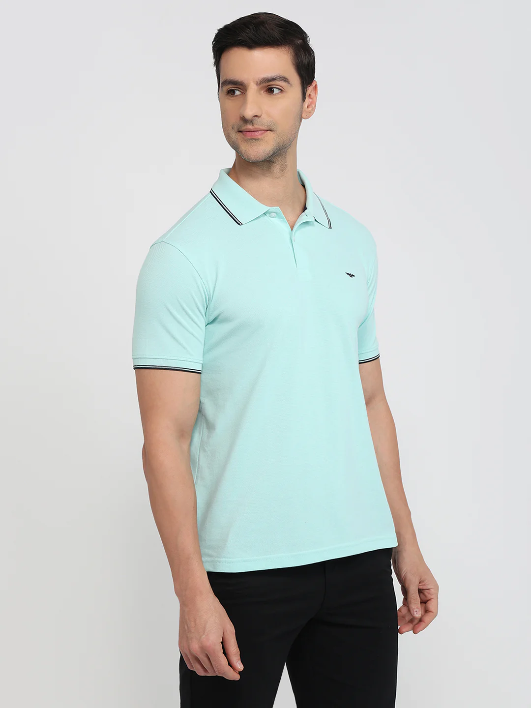 Park Avenue Men Green Solid Slim Fit Cotton Blend T-Shirt - Image 3