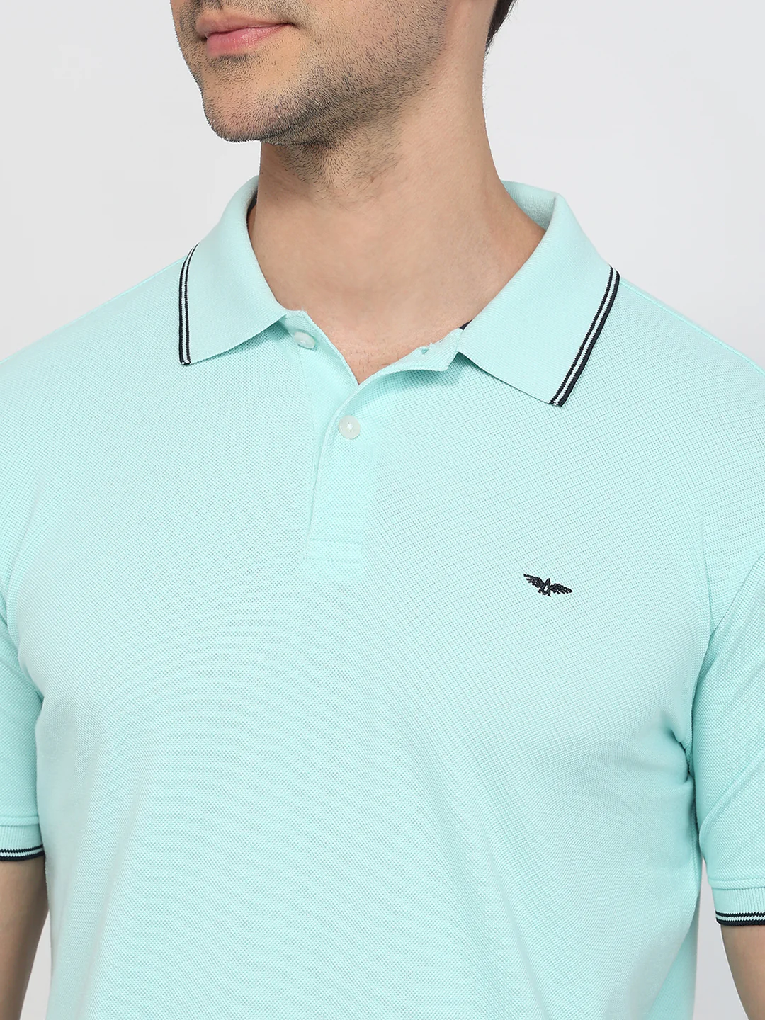Park Avenue Men Green Solid Slim Fit Cotton Blend T-Shirt - Image 6