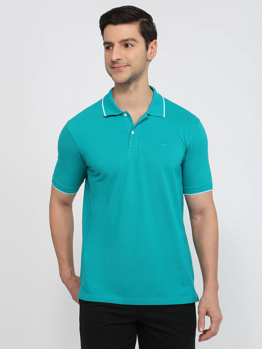Park Avenue Men Green Solid Slim Fit Cotton Blend T-Shirt