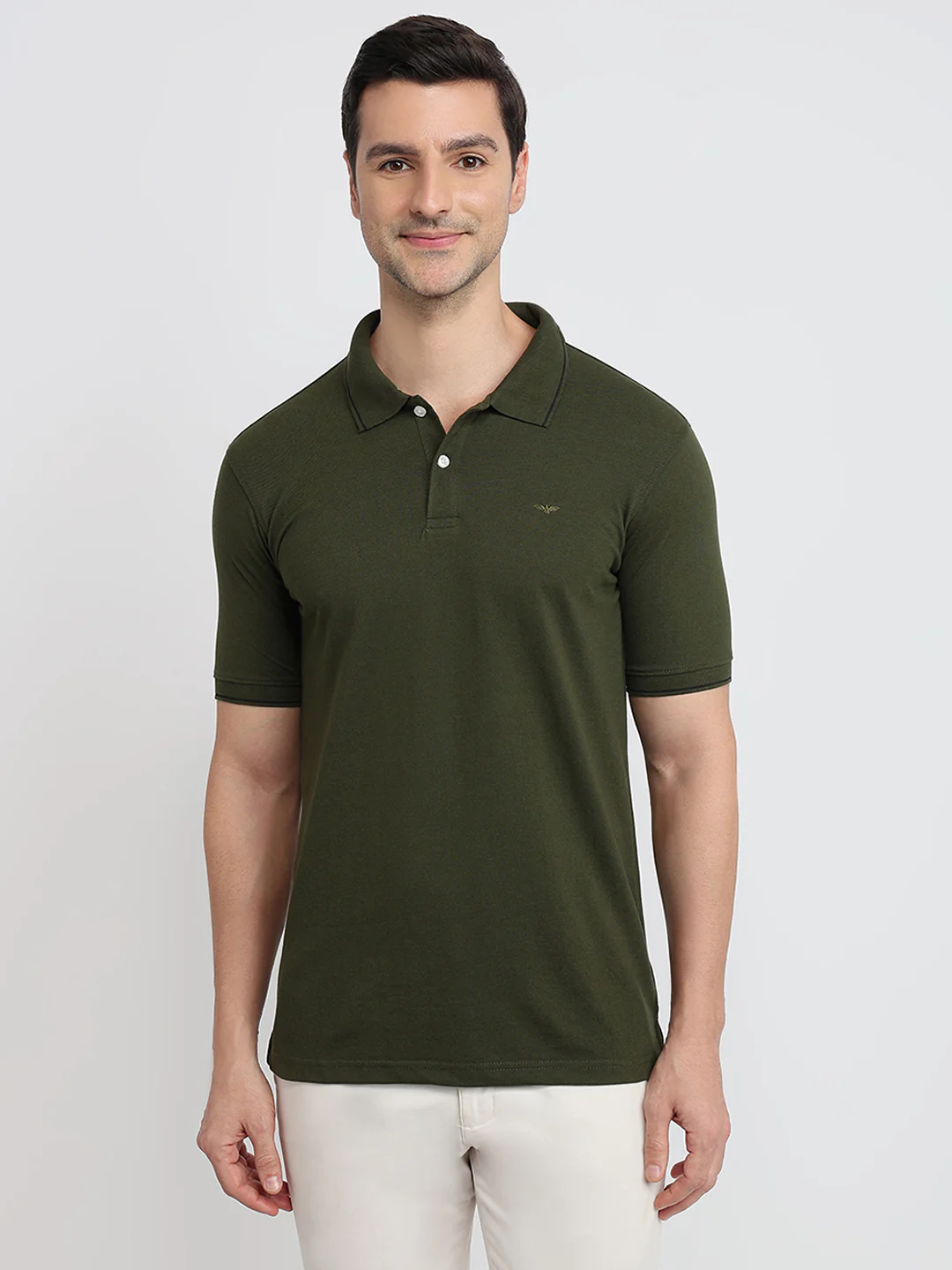 Park Avenue Men Green Solid Slim Fit Cotton Blend T-shirt