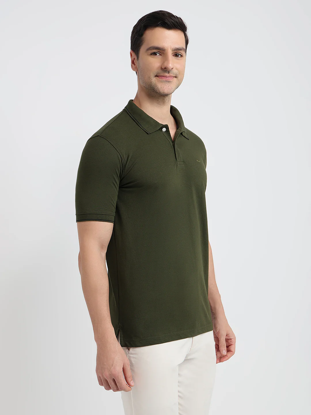 Park Avenue Men Green Solid Slim Fit Cotton Blend T-shirt - Image 2