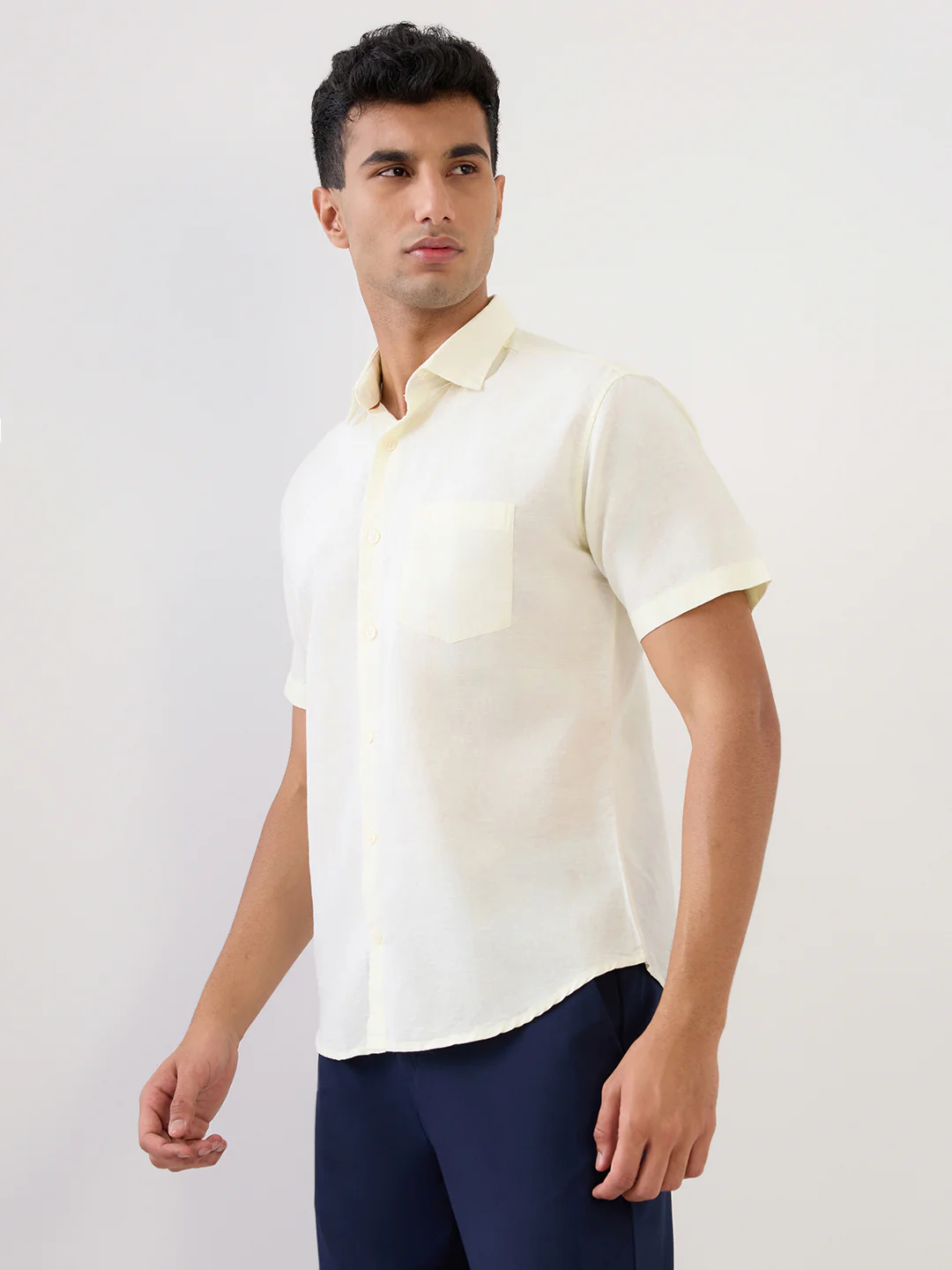Park Avenue Men Green Solid Slim Fit Linen Blend Casual Shirt - Image 2