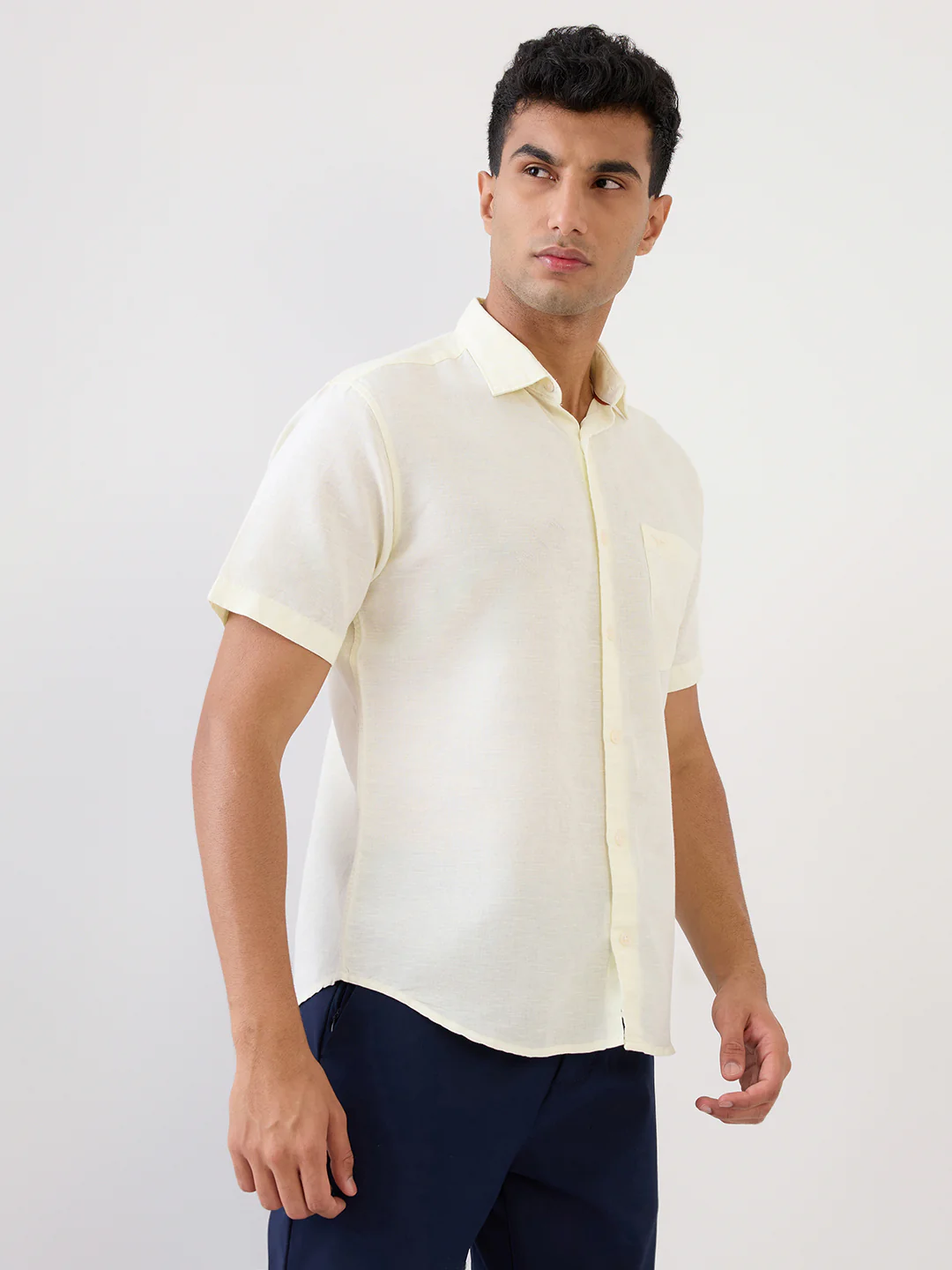Park Avenue Men Green Solid Slim Fit Linen Blend Casual Shirt - Image 3