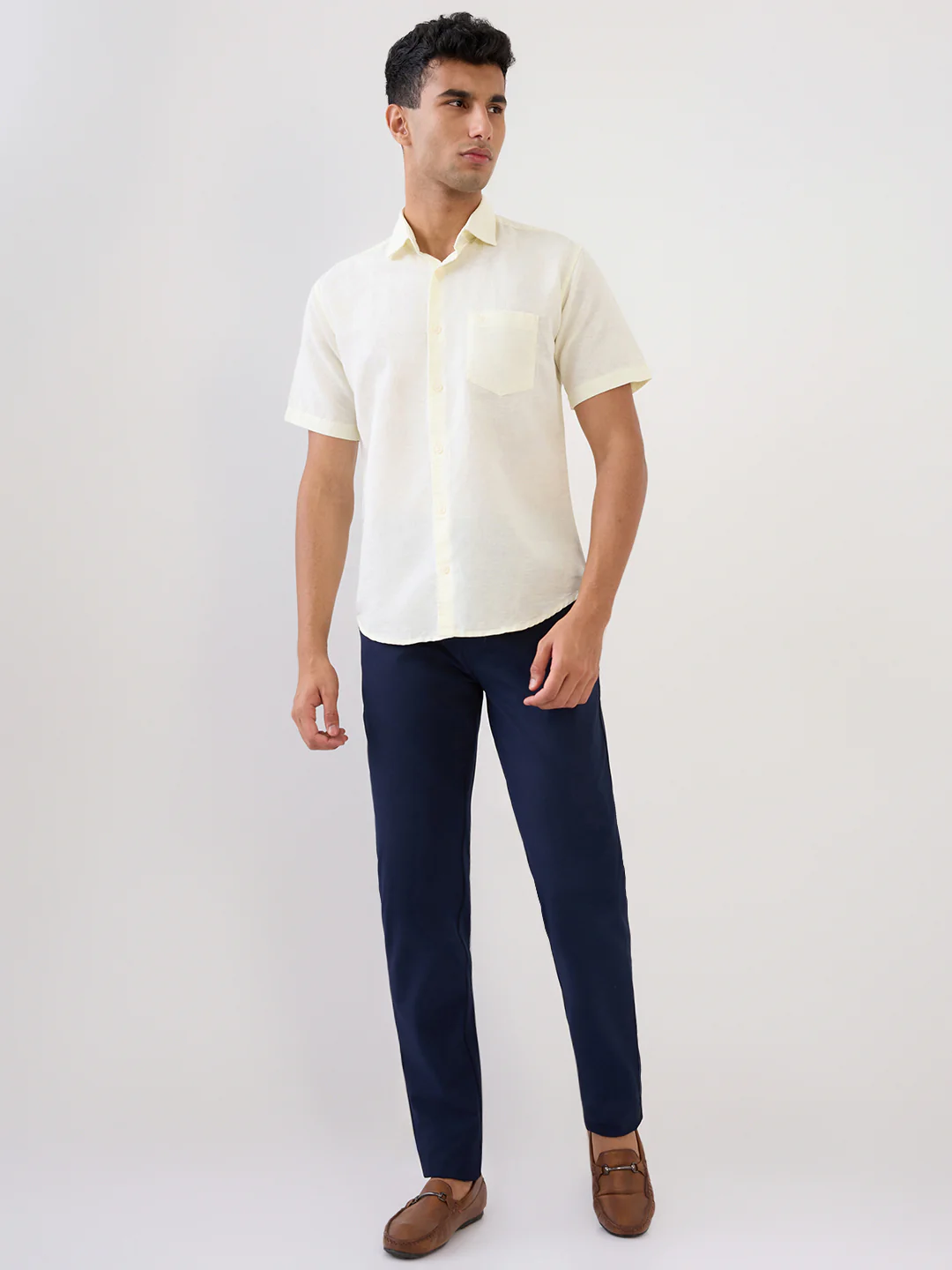 Park Avenue Men Green Solid Slim Fit Linen Blend Casual Shirt - Image 5