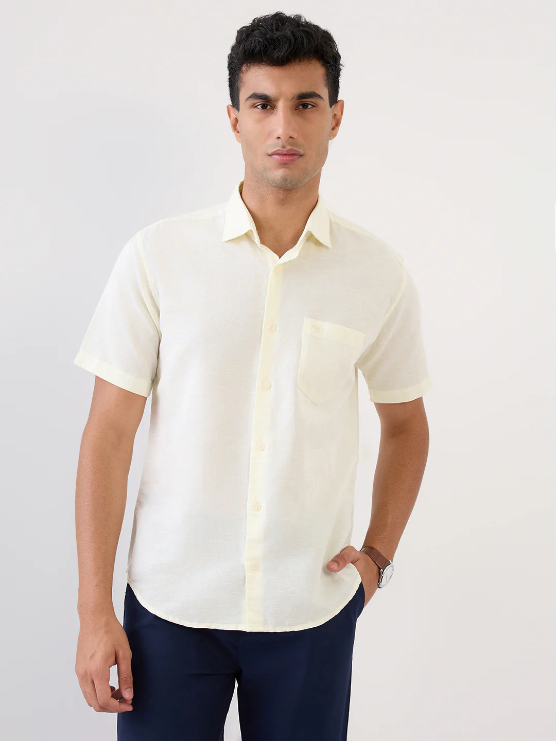 Park Avenue Men Green Solid Slim Fit Linen Blend Casual Shirt - Image 6