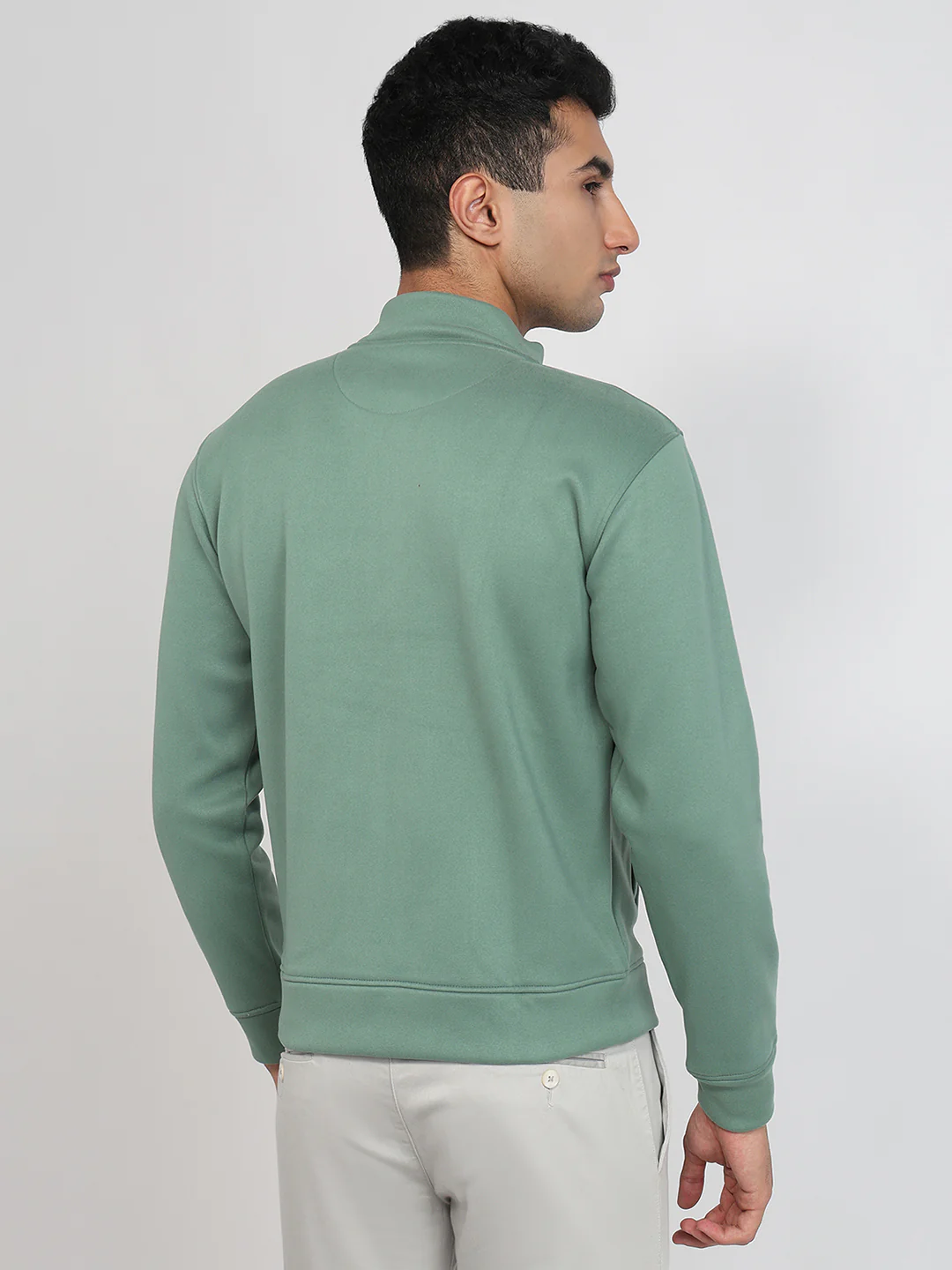Park Avenue Men Green Solid Slim Fit Polyester Blend Sweatshirt - Image 4