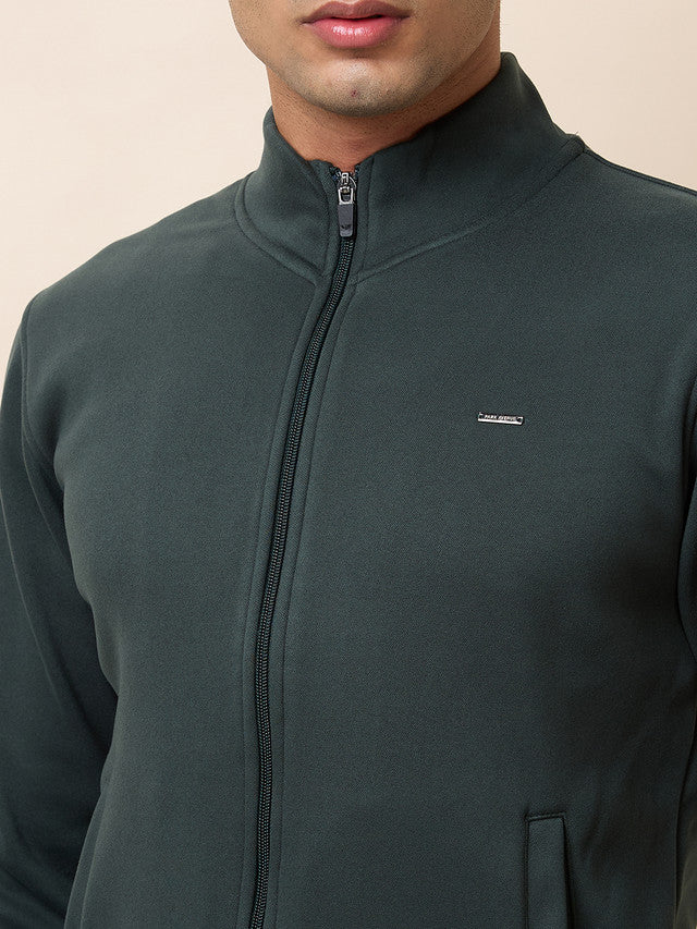 Park Avenue Men Green Solid Slim Fit Polyester Blend Sweatshirt - Image 5