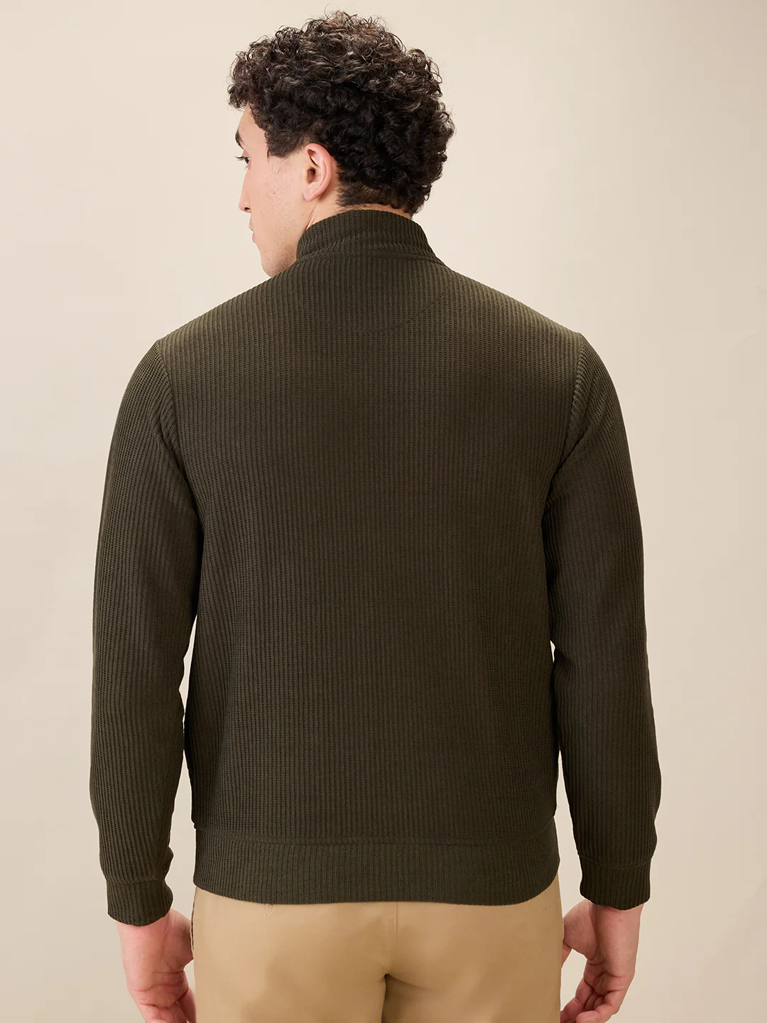 Park Avenue Men Green Solid Slim Fit Polyester Blend Sweatshirt - Image 4