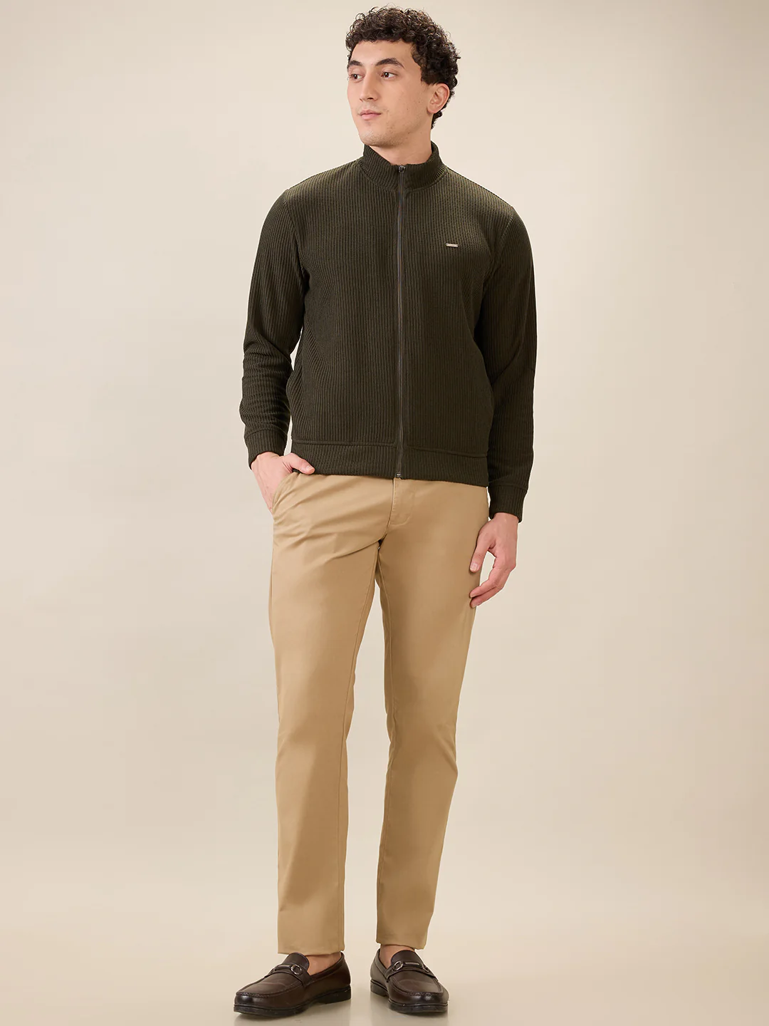 Park Avenue Men Green Solid Slim Fit Polyester Blend Sweatshirt - Image 5