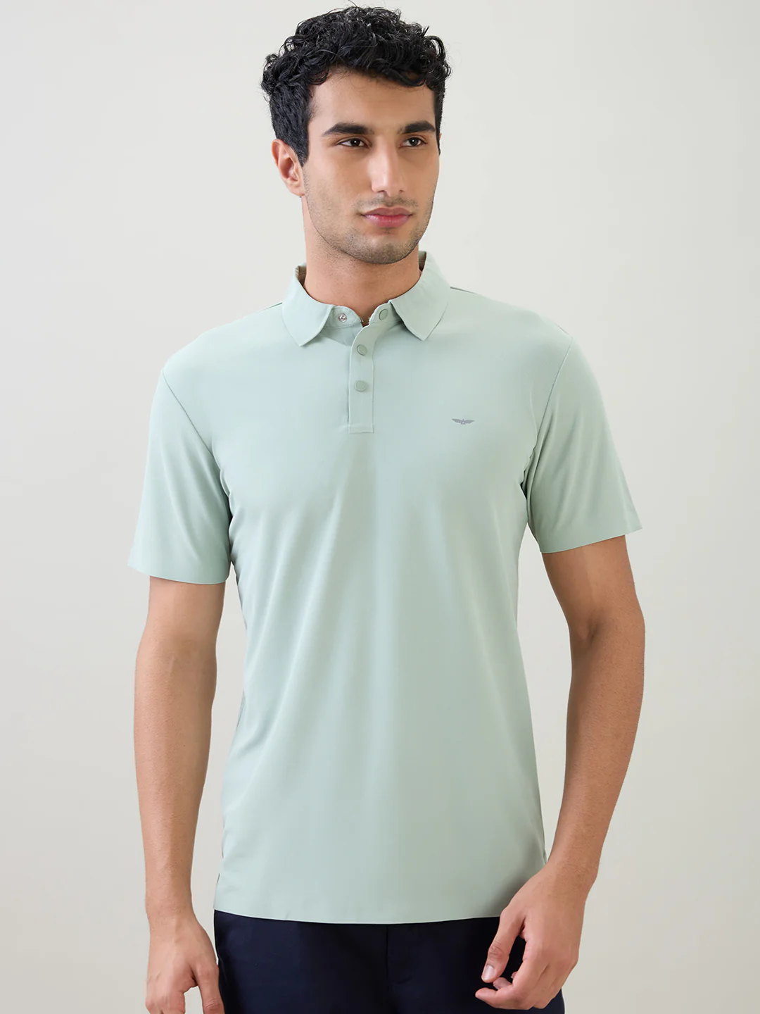 Park Avenue Men Green Solid Slim Fit Polyester Half Sleeve T-Shirt
