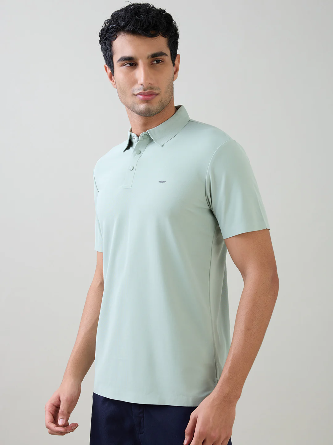 Park Avenue Men Green Solid Slim Fit Polyester Half Sleeve T-Shirt - Image 3