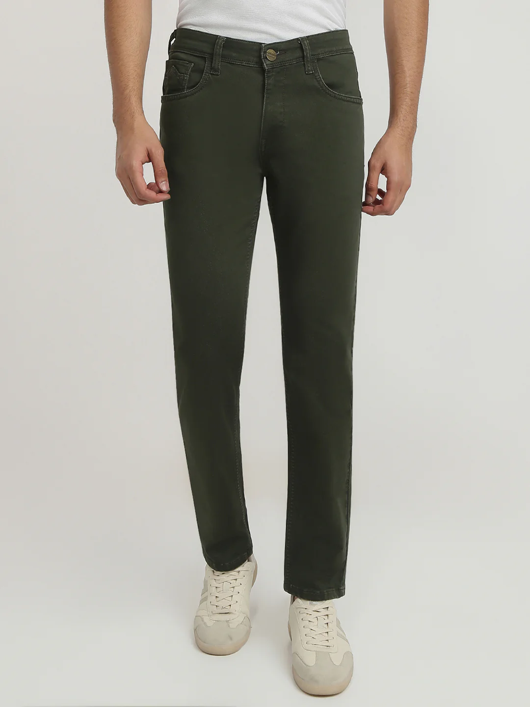 Park Avenue Men Green Solid Super Slim Fit Cotton Blend Jeans