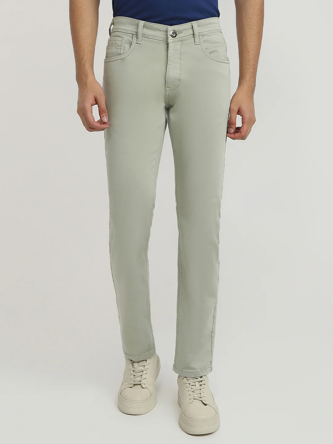 Park Avenue Men Green Solid Super Slim Fit Cotton Blend Jeans