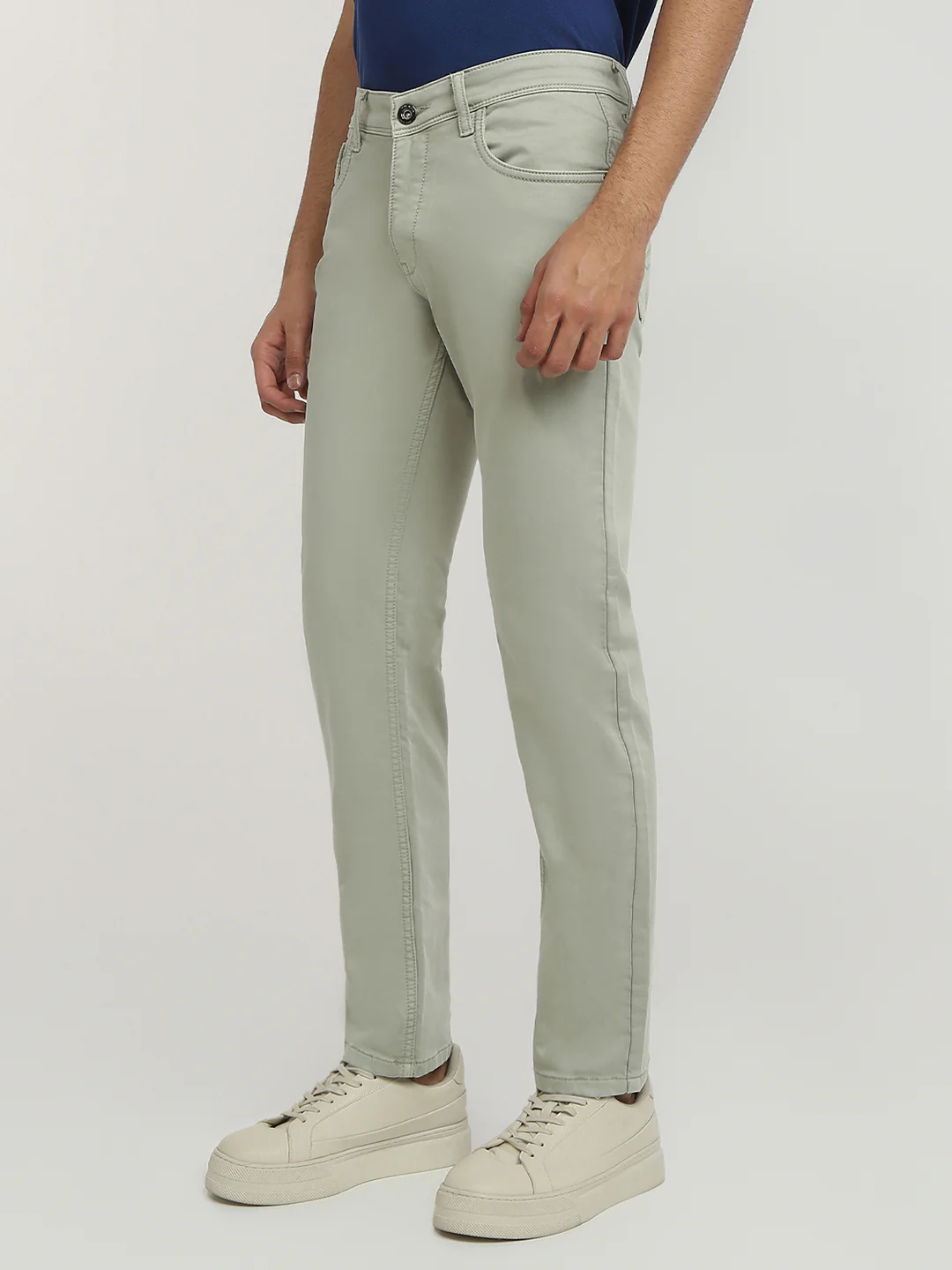 Park Avenue Men Green Solid Super Slim Fit Cotton Blend Jeans - Image 3