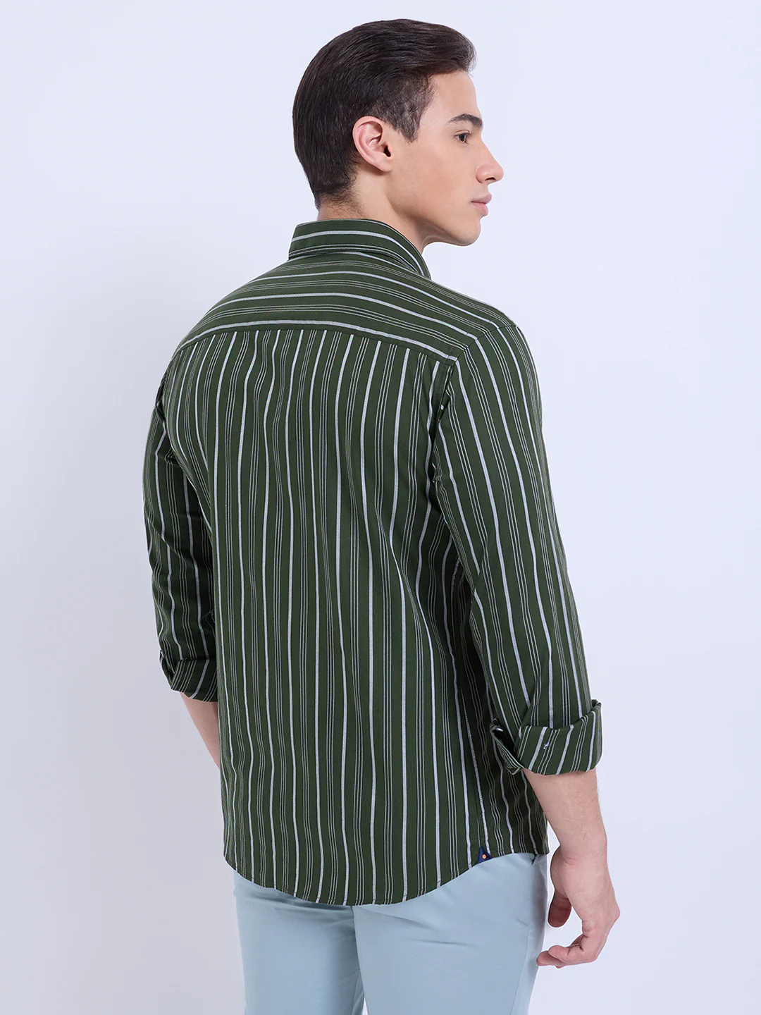 Park Avenue Men Green Stripe Slim Fit Cotton Casual Shirt - Image 5