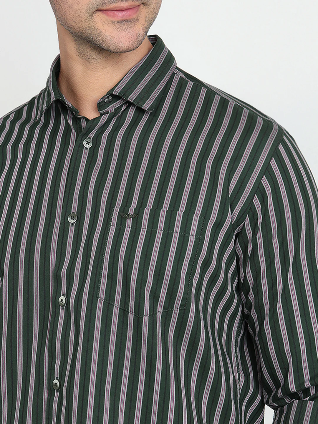 Park Avenue Men Green Stripe Slim Fit Cotton Full Sleeve Casual Shirt - Image 6