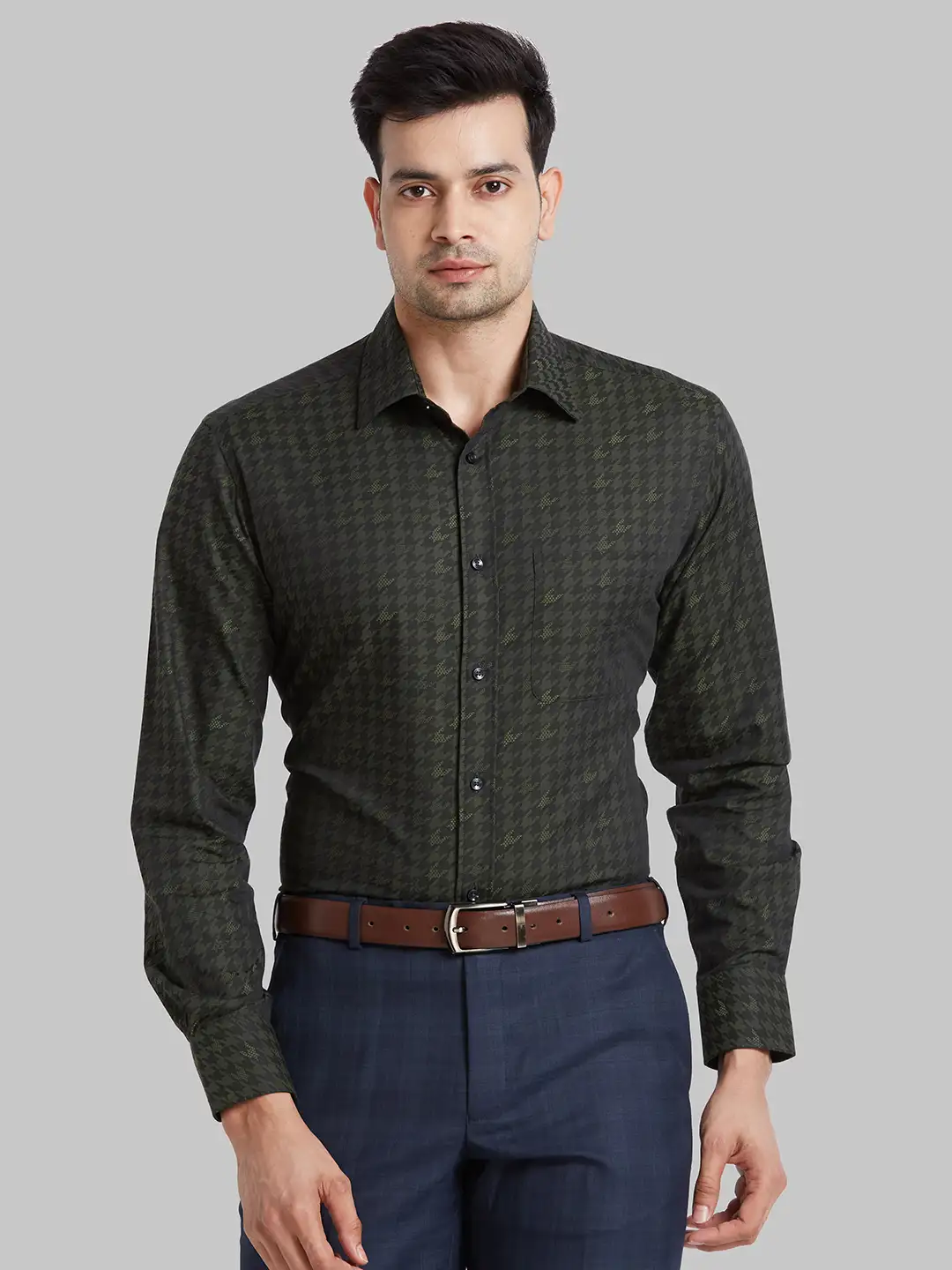 Park Avenue Men Green Structure Luxus Fit Cotton Full Sleeve Shirt