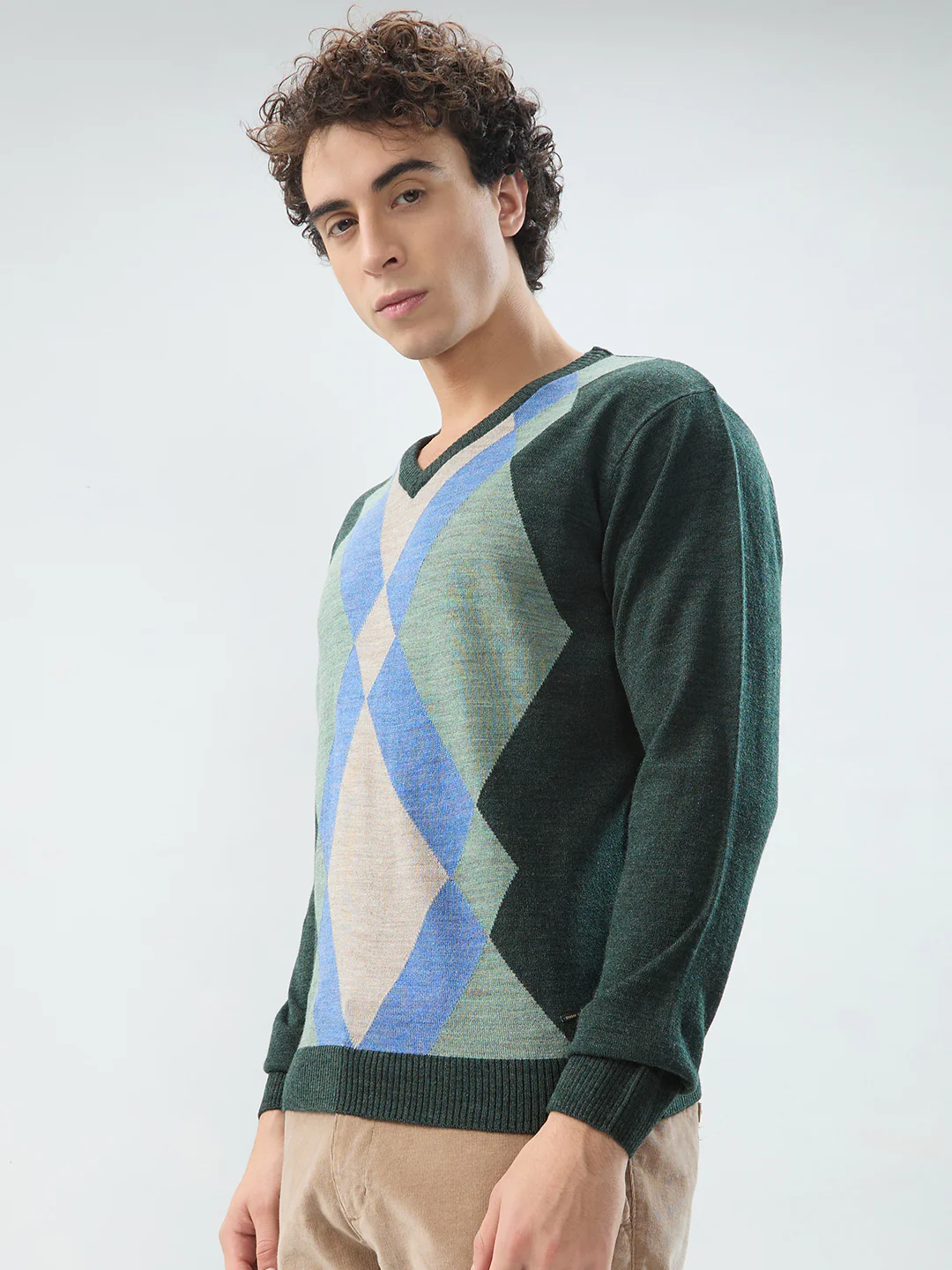 Park Avenue Men Green Structure Regular Fit Acrylic Sweatshirt - Image 3