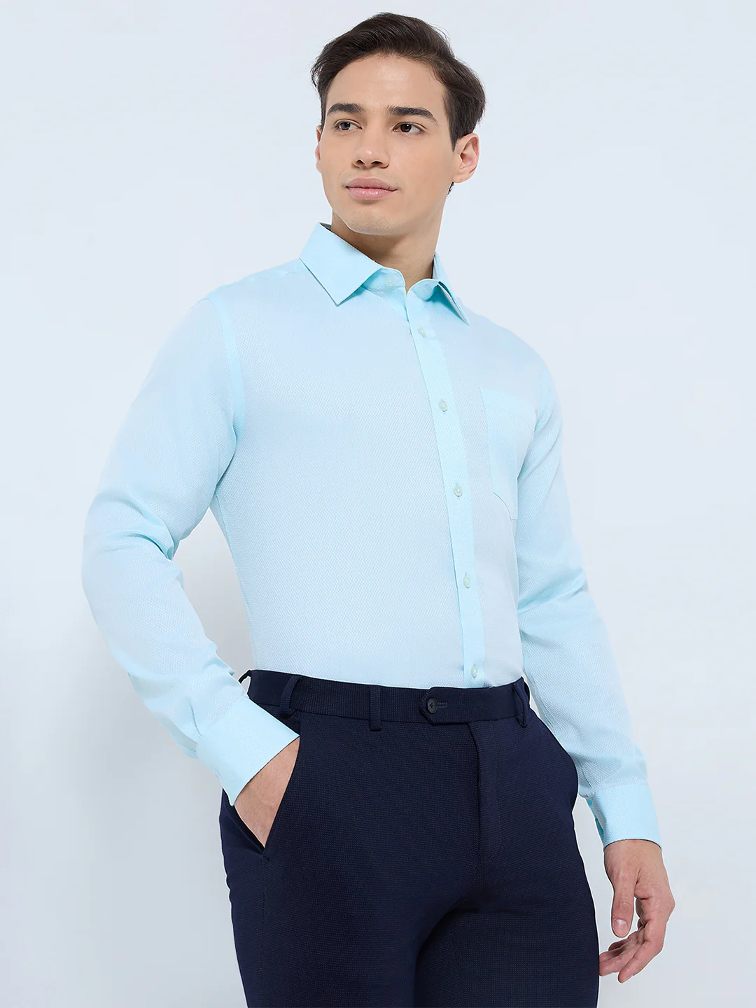 Park Avenue Men Green Structure Regular Fit Cotton Shirt - Image 3