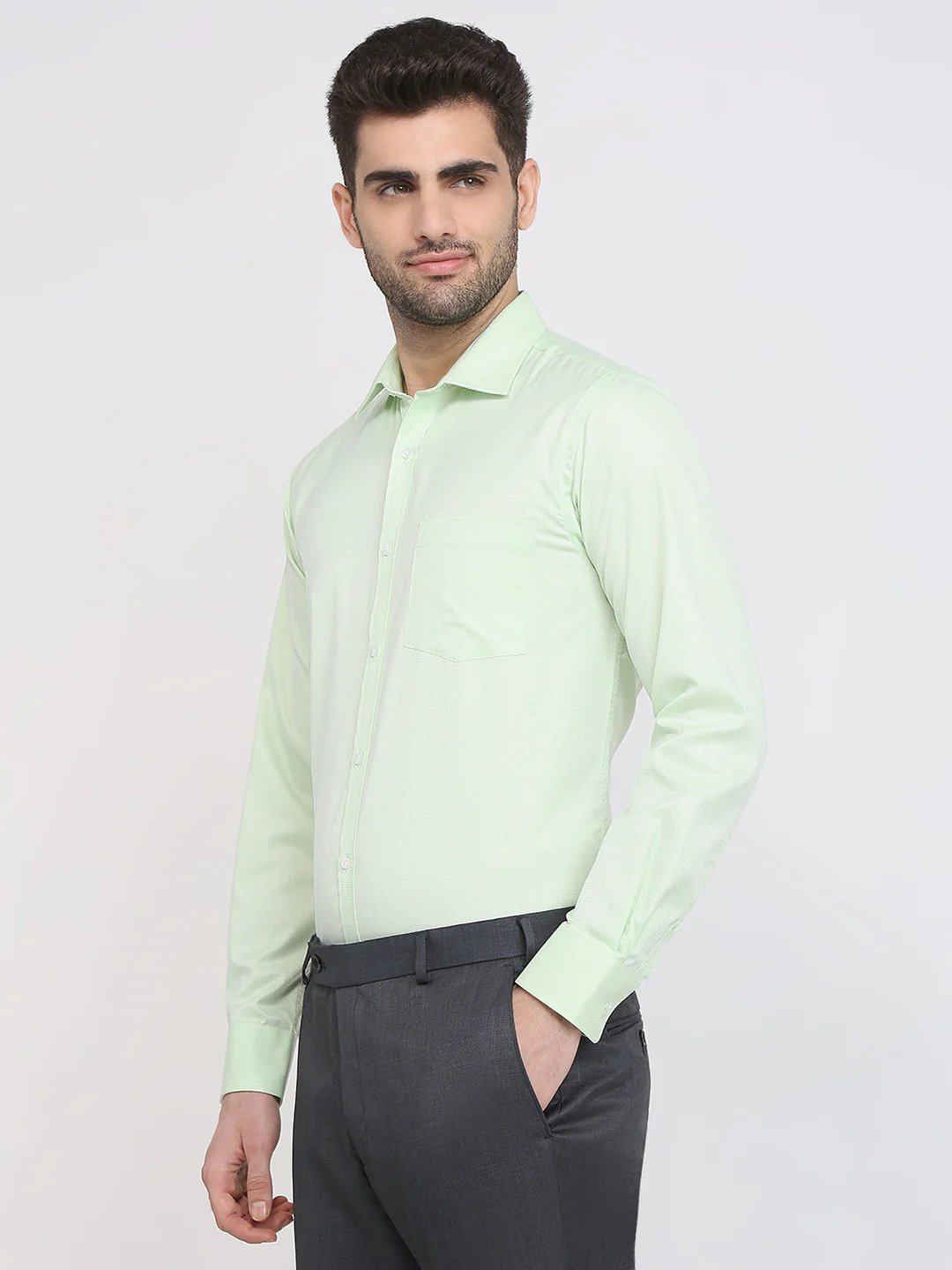 Park Avenue Men Green Structure Slim Fit Cotton Blend Formal Shirt - Image 2