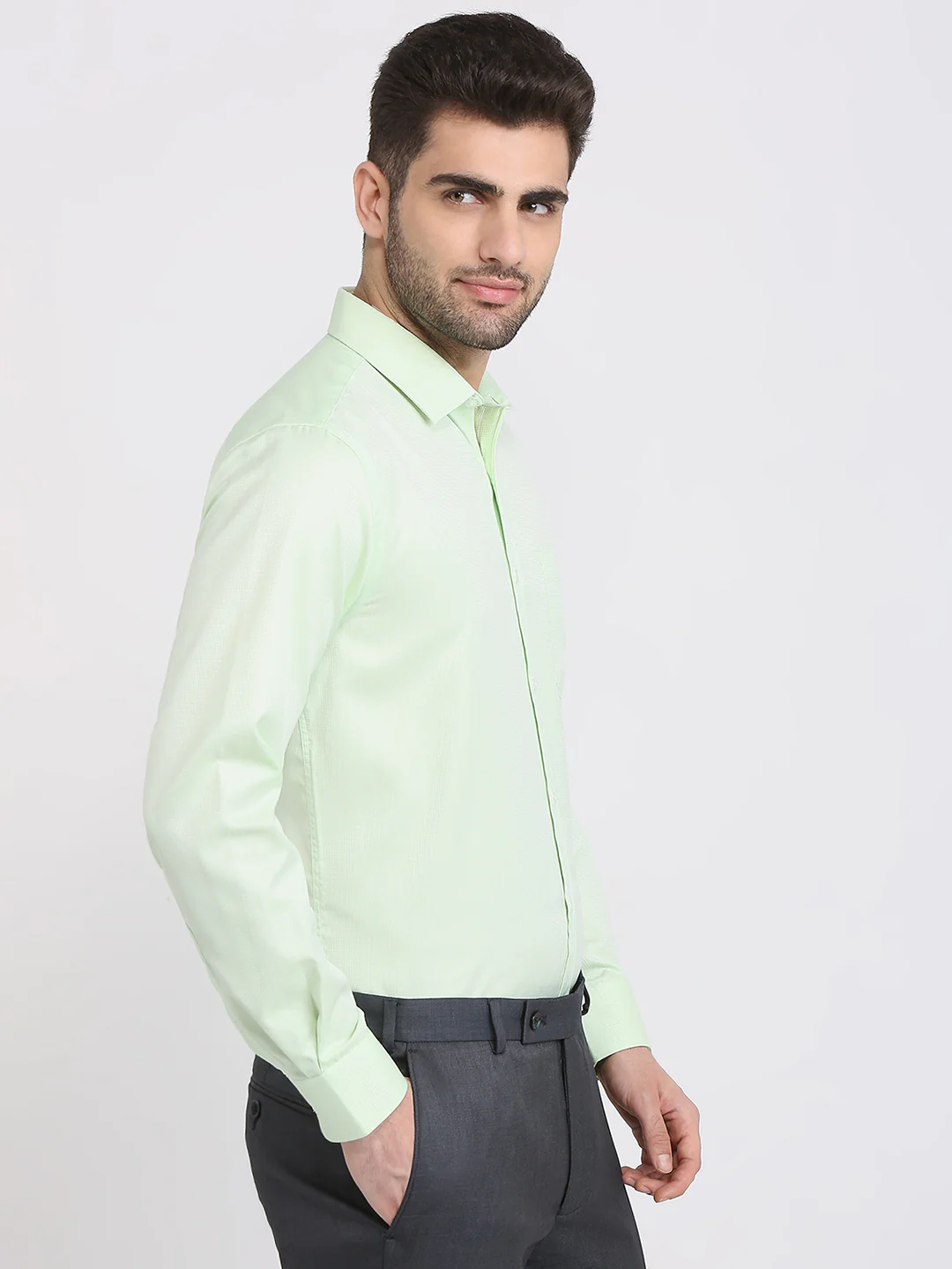 Park Avenue Men Green Structure Slim Fit Cotton Blend Formal Shirt - Image 3