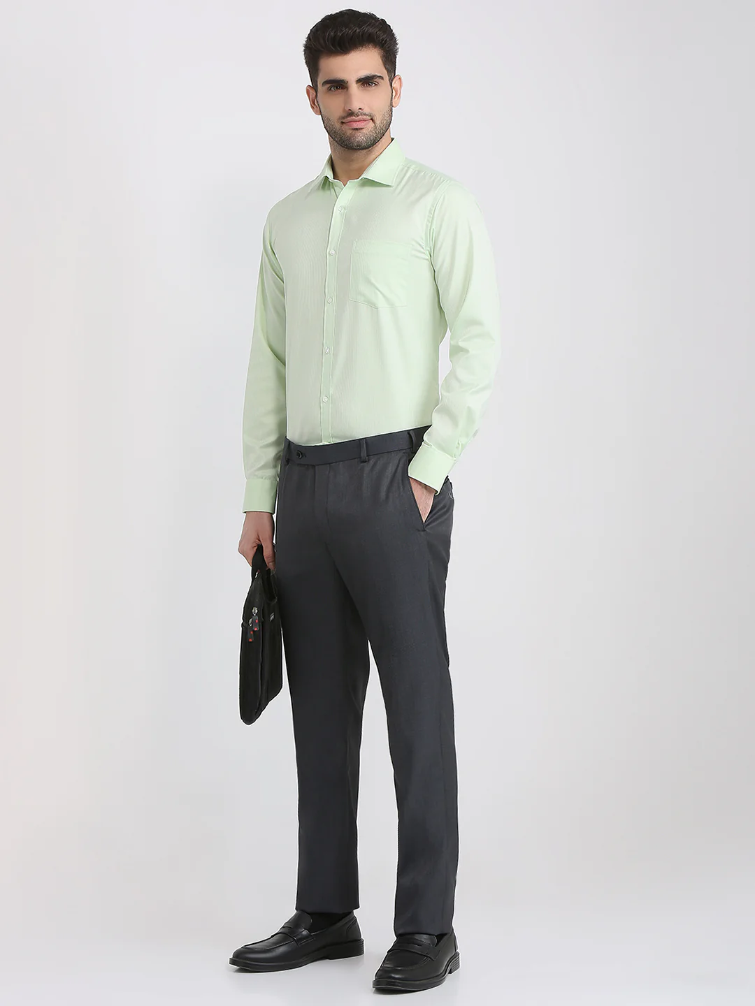 Park Avenue Men Green Structure Slim Fit Cotton Blend Formal Shirt - Image 5