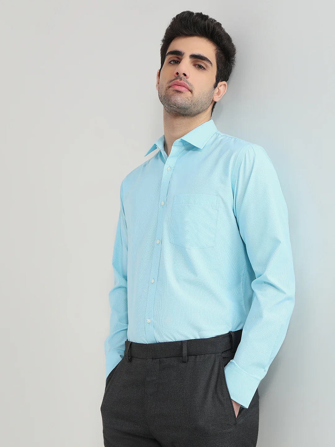 Park Avenue Men Green Structure Slim Fit Cotton Blend Formal Shirt - Image 3