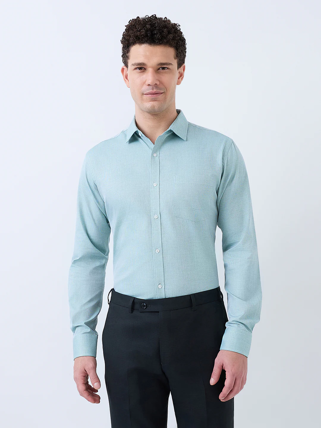 Park Avenue Men Green Structure Slim Fit Cotton Blend Shirt