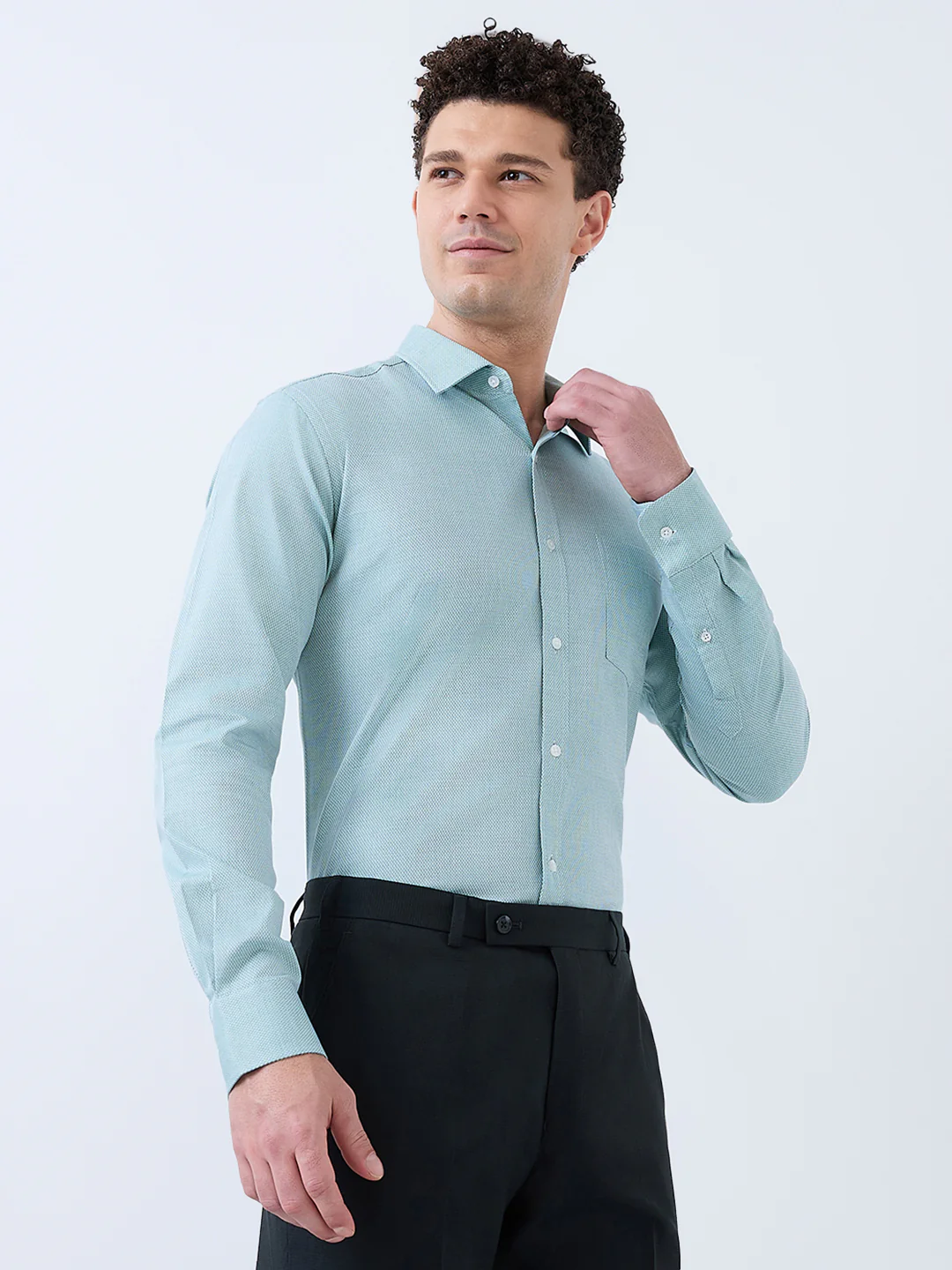 Park Avenue Men Green Structure Slim Fit Cotton Blend Shirt - Image 3
