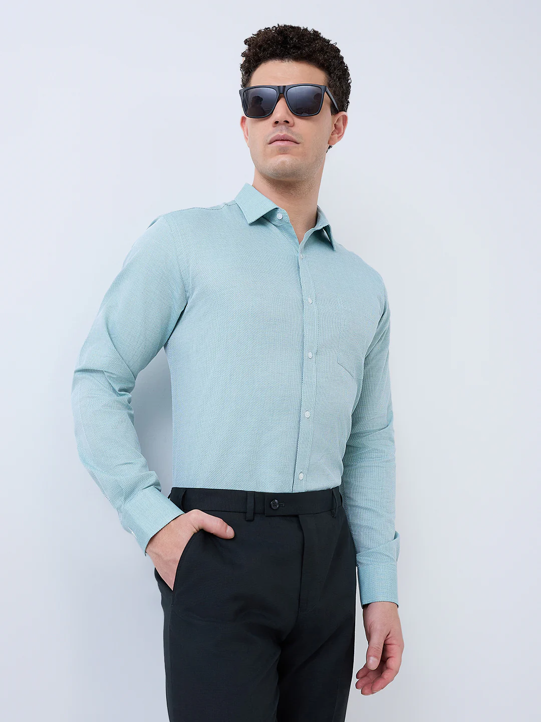 Park Avenue Men Green Structure Slim Fit Cotton Blend Shirt - Image 6