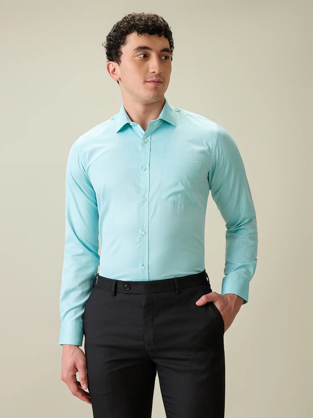 Park Avenue Men Green Structure Slim Fit Cotton Blend Shirt