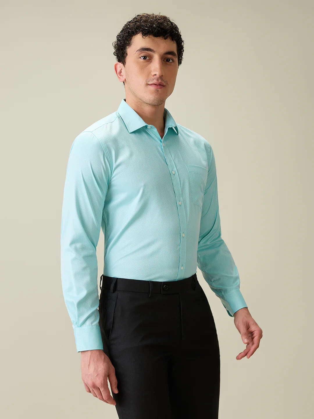 Park Avenue Men Green Structure Slim Fit Cotton Blend Shirt - Image 3