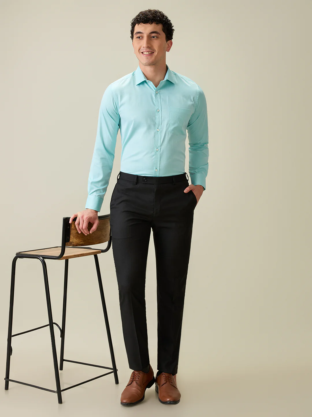 Park Avenue Men Green Structure Slim Fit Cotton Blend Shirt - Image 6