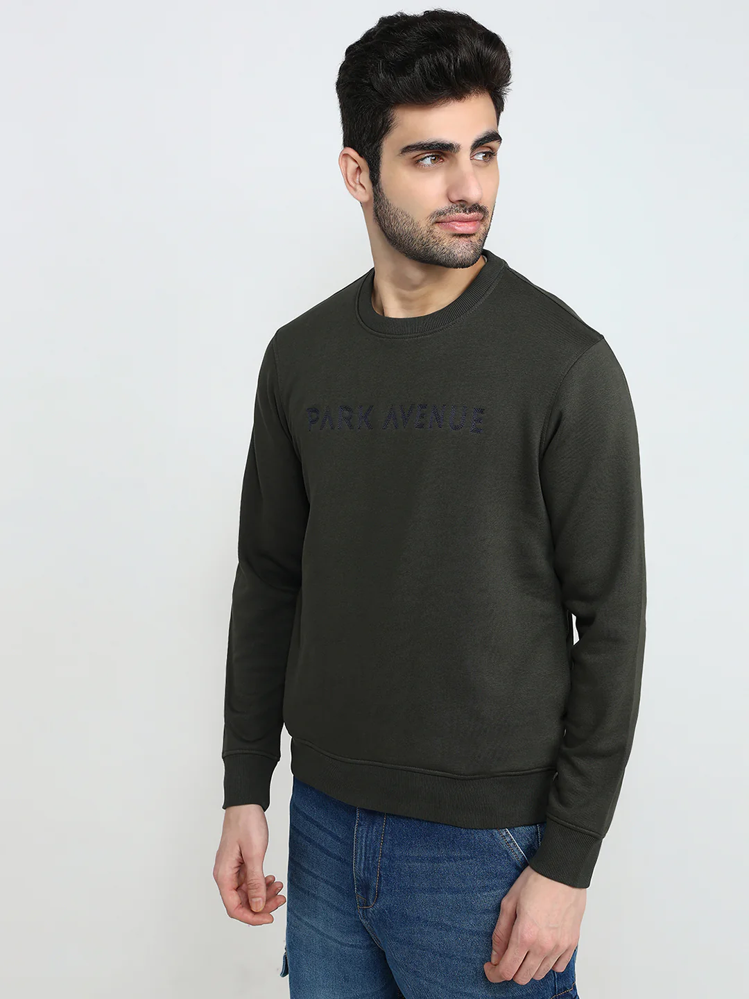 Park Avenue Men Green Structure Slim Fit Cotton Blend Sweatshirt - Image 2