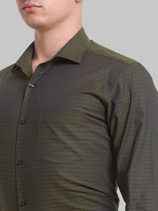 Park Avenue Men Green Structure Slim Fit Cotton Formal Shirt - Image 5