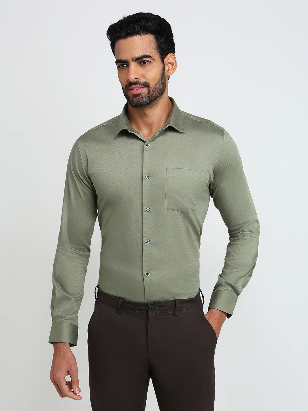 Park Avenue Men Green Structure Slim Fit Cotton Formal Shirt