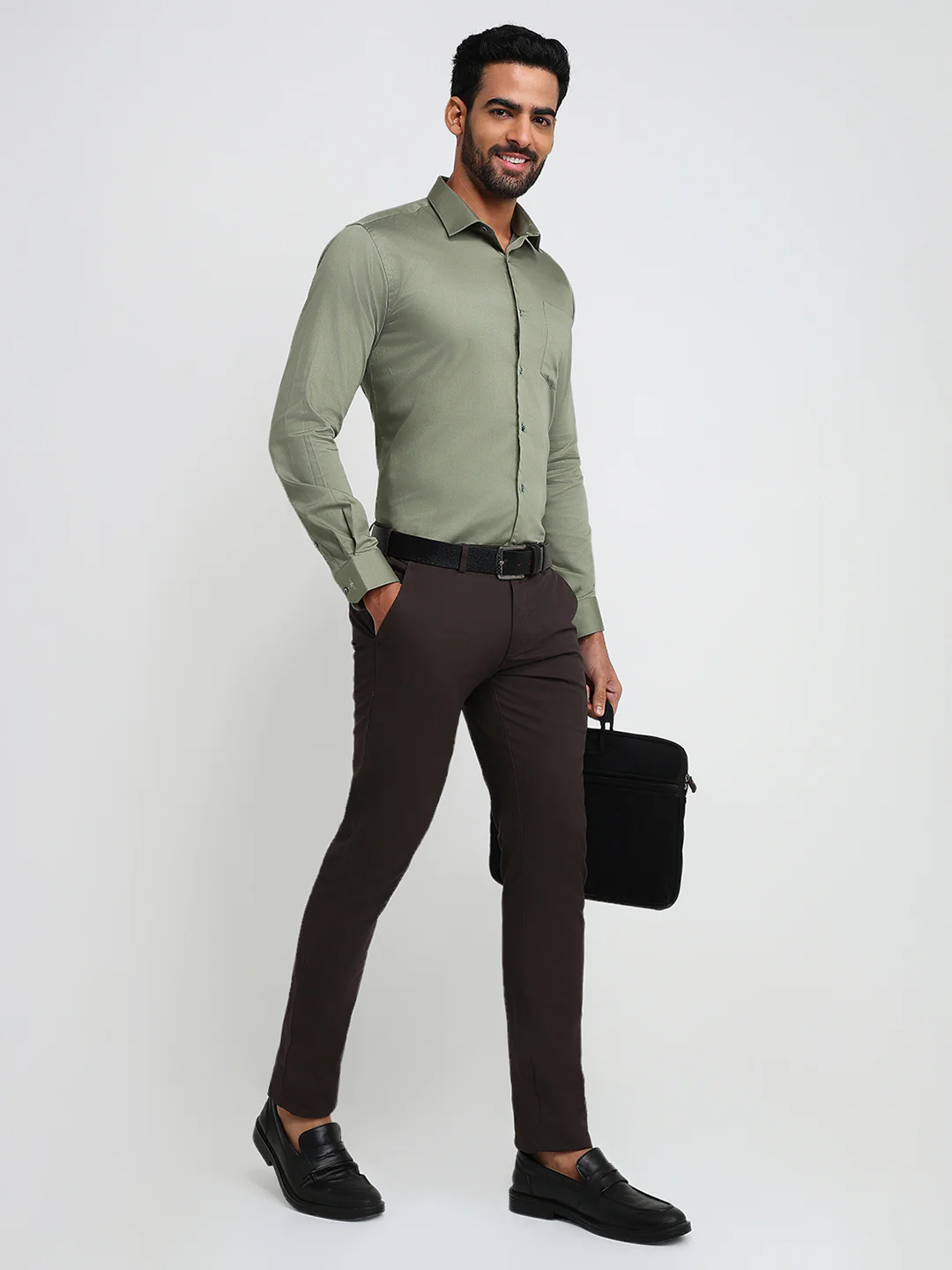 Park Avenue Men Green Structure Slim Fit Cotton Formal Shirt - Image 5