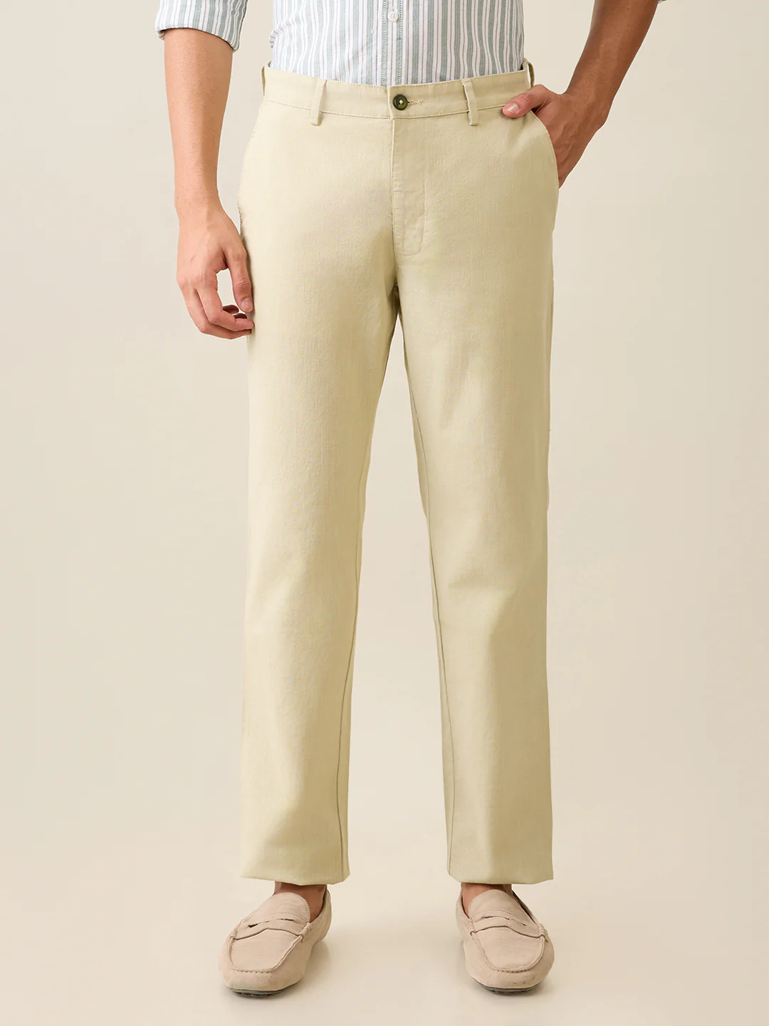 Park Avenue Men Green Structure Slim Fit Cotton Trouser