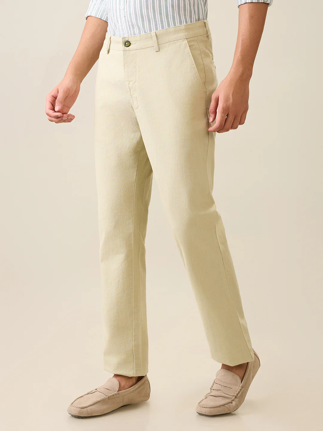 Park Avenue Men Green Structure Slim Fit Cotton Trouser - Image 2