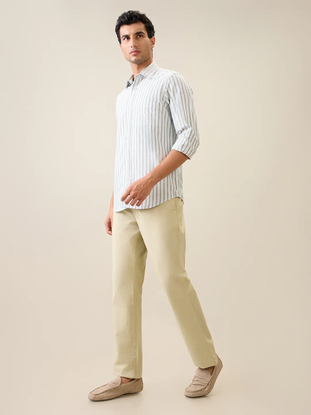 Park Avenue Men Green Structure Slim Fit Cotton Trouser - Image 5
