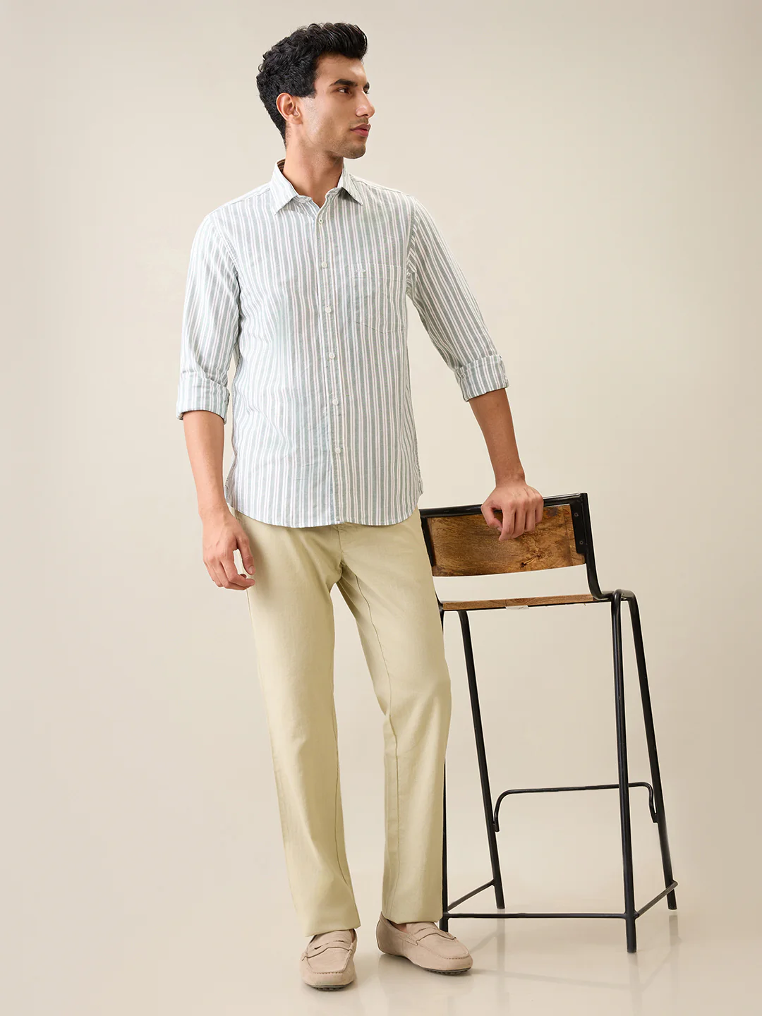 Park Avenue Men Green Structure Slim Fit Cotton Trouser - Image 6