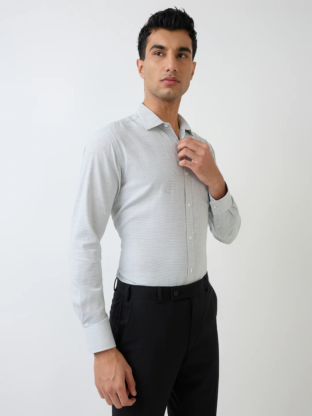 Park Avenue Men Green Structure Slim Fit Polyester Blend Formal Shirt - Image 2
