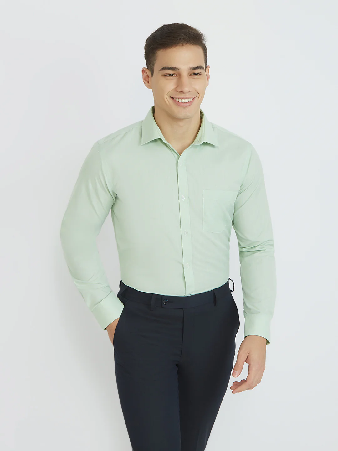 Park Avenue Men Green Structure Slim Fit Polyester Blend Formal Shirt