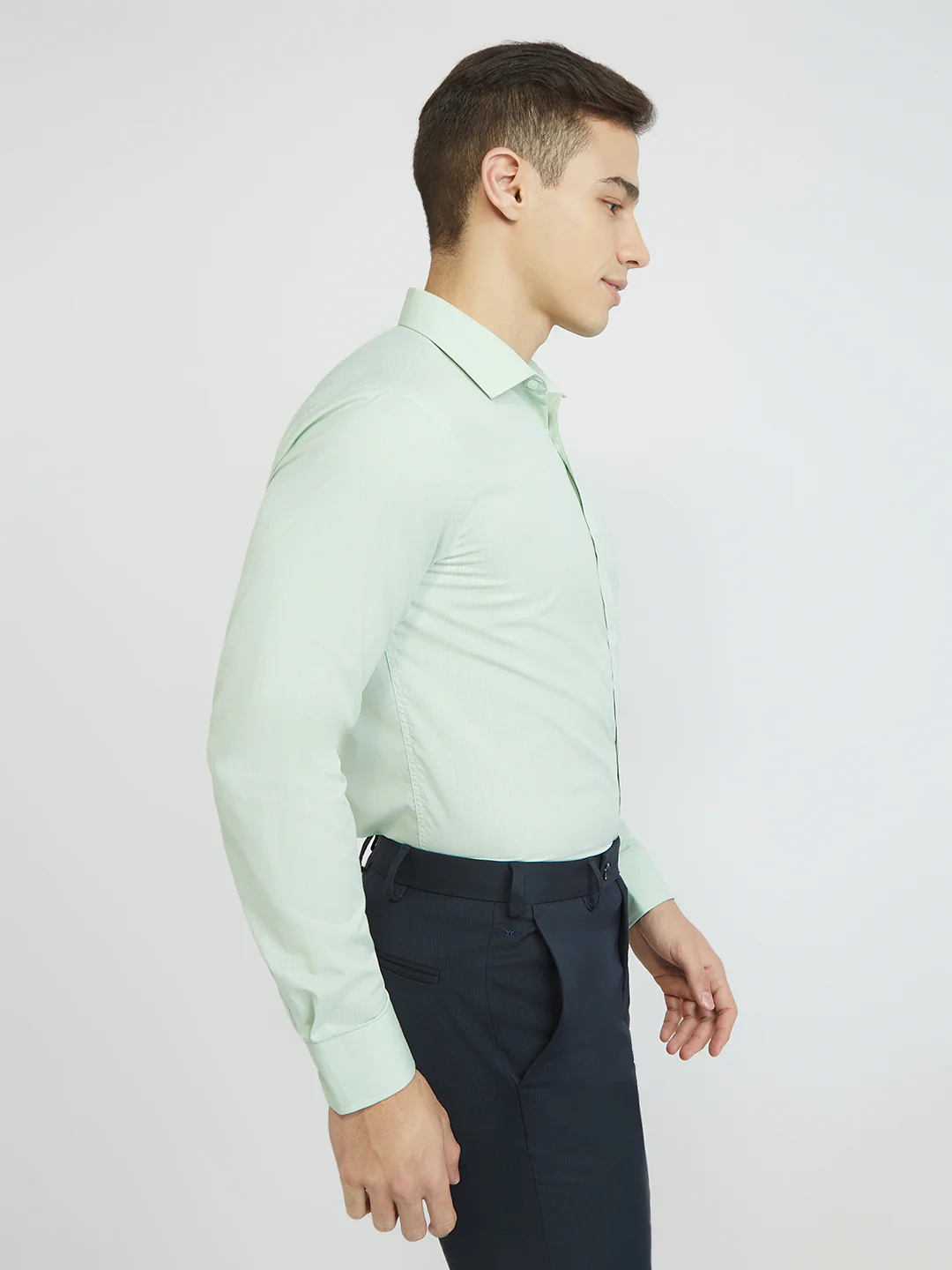 Park Avenue Men Green Structure Slim Fit Polyester Blend Formal Shirt - Image 2